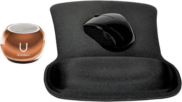 Main image of Fashionit U Speakers Bluetooth Mini Speaker Travel Home Office Bundle with Black Wireless Mouse X3000 G2, & Coordinating Gel Mouse Pad, for Modern Workspace - Mirror Rose Gold