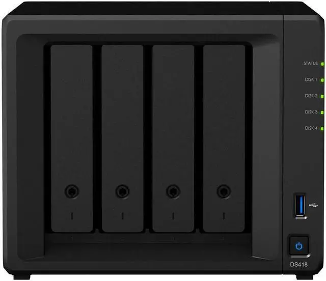 Main image of Synology DiskStation DS418 NAS Server with RTD1296 1.4GHz CPU, 2GB Memory, 72TB HDD Storage, 2 x 1GbE LAN Ports, DSM Operating System