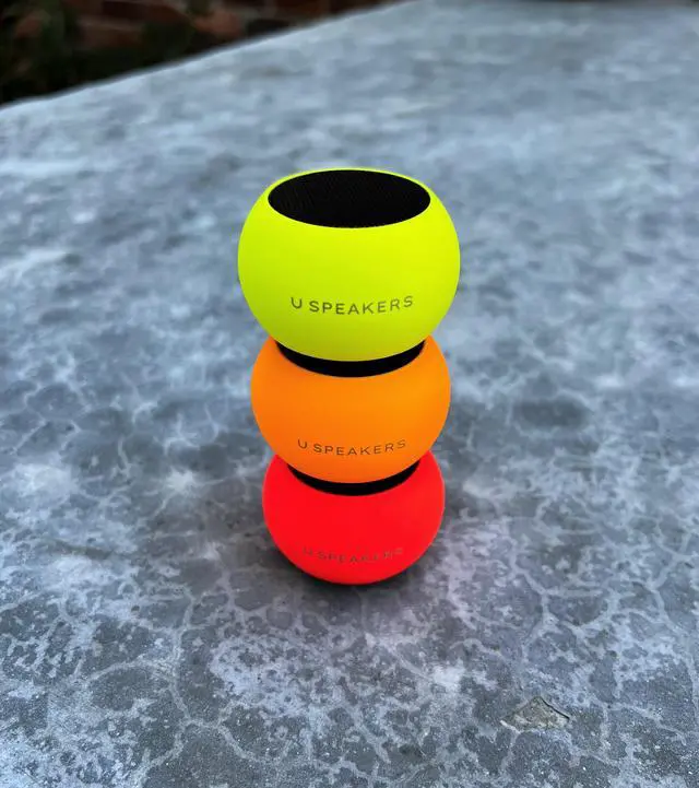 Alt view image 5 of 5 - Fashionit U Speakers Mini Bluetooth Computer Speaker 2-Pack Bundle with Matching Speaker, Built-in Mic & Selfie Remote Control, for Workspace, Desktop, Laptop, Mobile, Tablet, PC - Glow Neon Coral