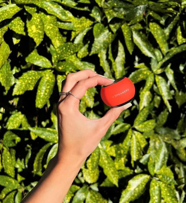 Alt view image 3 of 5 - Fashionit U Speakers Mini Bluetooth Computer Speaker 2-Pack Bundle with Matching Speaker, Built-in Mic & Selfie Remote Control, for Workspace, Desktop, Laptop, Mobile, Tablet, PC - Glow Neon Coral