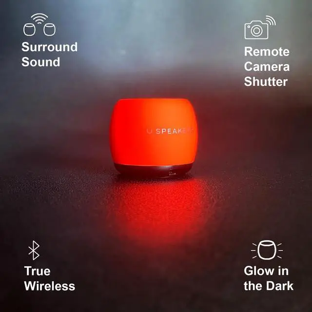 Alt view image 2 of 4 - Fashionit U Speakers Micro Glow in the Dark Portable Wireless Bluetooth Speaker with Built-In Microphone & Selfie Remote Control - Ideal for Travel, Home, & Office - Neon Coral