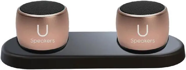 Main image of Fashionit U Speakers Set of 2 Pro Portable Wireless Bluetooth Speakers with Charging Tray, Magnetic Bases, Mics & Selfie Remote Control - Ideal for Active Lifestyle, Travel, Home, & Office - Rose Gold