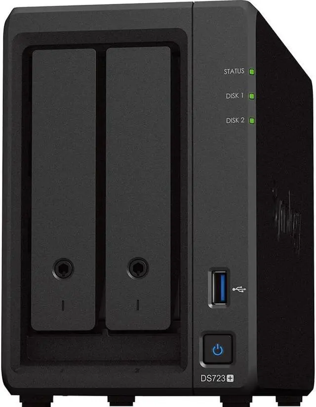 Alt view image 2 of 7 - Synology DiskStation DS723+ NAS Server with Ryzen 2.6GHz CPU, 32GB Memory, 40TB HDD Storage, 1TB M.2 NVMe SSD, 2 x 1GbE LAN Ports, DSM Operating System