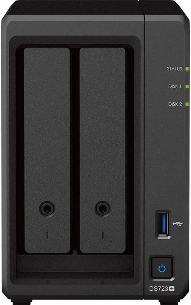 Main image of Synology DiskStation DS723+ NAS Server with Ryzen 2.6GHz CPU, 32GB Memory, 8TB SSD Storage, 1TB M.2 NVMe SSD, 2 x 1GbE LAN Ports, DSM Operating System