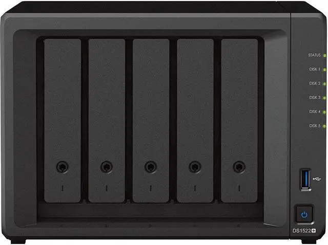 Main image of Synology DiskStation DS1522+ NAS Server with Ryzen 2.6GHz CPU, 32GB Memory, 90TB HDD Storage, 1TB M.2 NVMe SSD, 4 x 1GbE LAN Ports, DSM Operating System