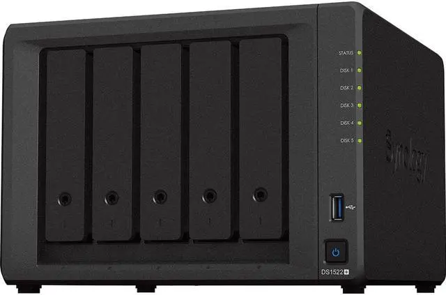 Alt view image 2 of 7 - Synology DiskStation DS1522+ NAS Server with Ryzen 2.6GHz CPU, 32GB Memory, 100TB HDD Storage, 1TB M.2 NVMe SSD, 4 x 1GbE LAN Ports, DSM Operating System