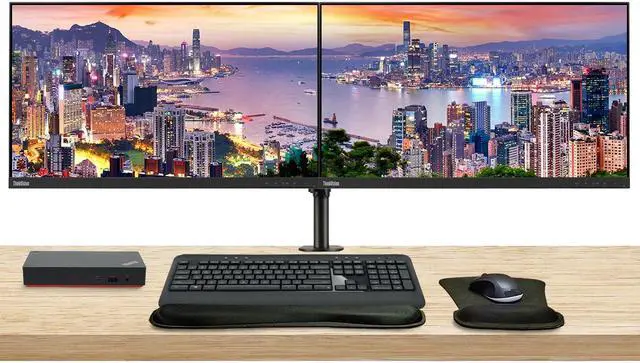 Main image of Lenovo ThinkVision S27e 27-inch 1920 x 1080 LED Backlit Full HD LCD, 2-Pack Bundle with HDMI, VGA, Dual Monitor Stand, ThinkPad Universal USB-C Dock, MK540 Wireless Keyboard & Mouse, Mouse & Wrist Pad