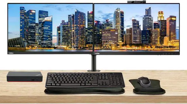 Main image of Lenovo ThinkVision T24v 24-inch, 2-Pack Bundle with T24i, HDMI, DisplayPort, Webcam, Speaker, Microphone, Dual Monitor Stand, ThinkPad USB-C Dock, MK670 Wireless Keyboard & Mouse, Mouse & Wrist Pad