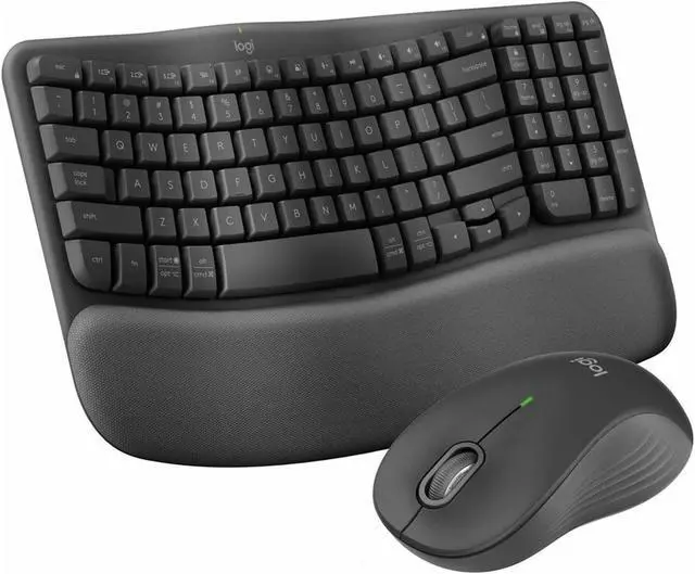Alt view image 2 of 7 - Logitech MK670 Comfort Wave Wireless Keyboard & Mouse Combo Home Office Active Lifestyle Modern Bundle with Mini Glow in the Dark Portable Wireless Bluetooth Speaker, Gel Wrist Pad & Gel Mouse Pad