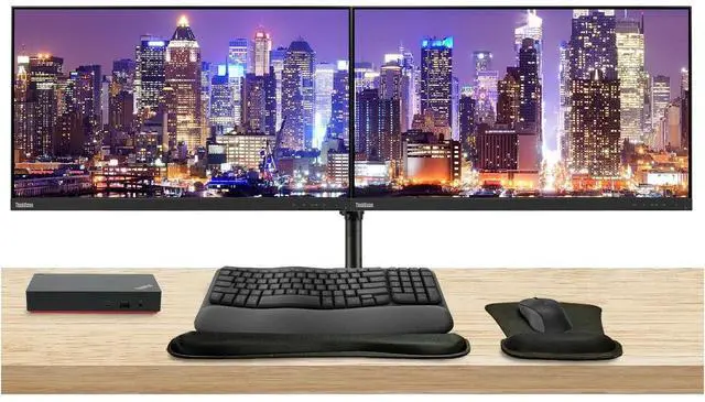 Main image of Lenovo ThinkVision S24e 1920 x 1080 LED Backlit Full HD LCD Monitor, 2-Pack Bundle with HDMI, VGA, Dual Monitor Stand, ThinkPad Universal USB-C Dock, MK670 Wireless Keyboard & Mouse, Mouse & Wrist Pad