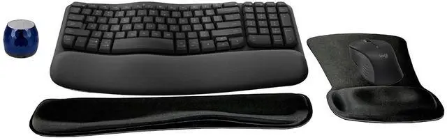 Main image of Logitech MK670 Comfort Wave Wireless Keyboard & Mouse Combo Home Office Active Lifestyle Modern Bundle with Micro Glam Portable Wireless Bluetooth Speaker, Gel Wrist Pad & Gel Mouse Pad