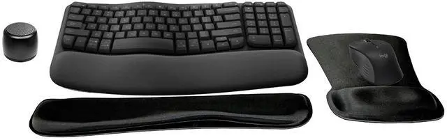 Main image of Logitech MK670 Comfort Wave Wireless Keyboard & Mouse Combo Home Office Active Lifestyle Modern Bundle with Micro Portable Wireless Bluetooth Speaker, Gel Wrist Pad & Gel Mouse Pad