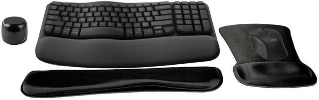 Main image of Logitech MK670 Comfort Wave Wireless Keyboard & Mouse Combo Home Office Active Lifestyle Modern Bundle with Special Edition Micro Portable Wireless Bluetooth Speaker, Gel Wrist Pad & Gel Mouse Pad