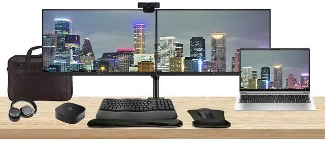 Main image of HP ProBook 450 G10 15.6" i5, 8GB RAM, 256GB SSD, Bundle with 2 x EliteDisplay E24 24" Monitors, Dual Stand, USB-C Dock, MK670 Wireless Keyboard and Mouse, Gel Pad, Webcam, Headphones, Bag