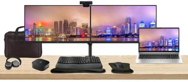 Main image of HP ProBook 450 G10 15.6" i7, 16GB RAM, 512GB SSD, Bundle with 2 x EliteDisplay E24 24" Monitors, Dual Stand, USB-C Dock, MK670 Wireless Keyboard and Mouse, Gel Pad, Webcam, Headphones, Bag