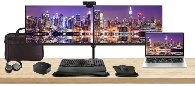 Main image of HP ProBook 445 G10 14" Ryzen 5, 16GB RAM, 256GB SSD, Bundle with 2 x EliteDisplay E24 24" Monitors, Dual Stand, USB-C Dock, MK670 Wireless Keyboard and Mouse, Gel Pad, Webcam, Headphones, Bag