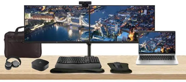 Main image of HP ProBook 440 G10 14" i5, 8GB RAM, 256GB SSD, Bundle with 2 x EliteDisplay E24 24" Monitors, Dual Stand, USB-C Dock, MK550 Wireless Keyboard and Mouse, Gel Pad, Webcam, Headphones, Bag