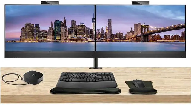Main image of HP EliteDisplay E27m G4 27 inch 2K Quad HD LED-Backlit LCD IPS Conferencing Monitor, 2-Pack Bundle with HP E27q G5, USB-C, Ethernet, HDMI, USB Hub, DisplayPort, Camera, Stand, MK670 Wireless Keyboard