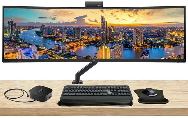 Main image of HP Series 5 Pro 549pm 49 inch 5120 x 1440 DQHD Curved Monitor, with Full Dock, Ethernet, HDMI, DisplayPort, USB-C, Speaker, MK540 Wireless Keyboard and Mouse, Wrist Pad, and Stand