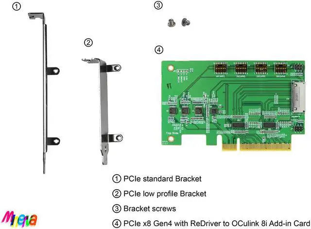 Alt view image 5 of 5 - PCIe x8 Gen 4 with ReDriver to SFF-8612 8i AIC , supports bifurcation