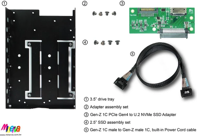 Alt view image 6 of 6 - Gen-Z 1C PCIe 4.0 to U.2 NVMe SSD with 3.5" Enclosure & Gen-Z 1C Male to Gen-Z 1C Male/PCIe Gen4, built-in Power Cord Cable, 50cm