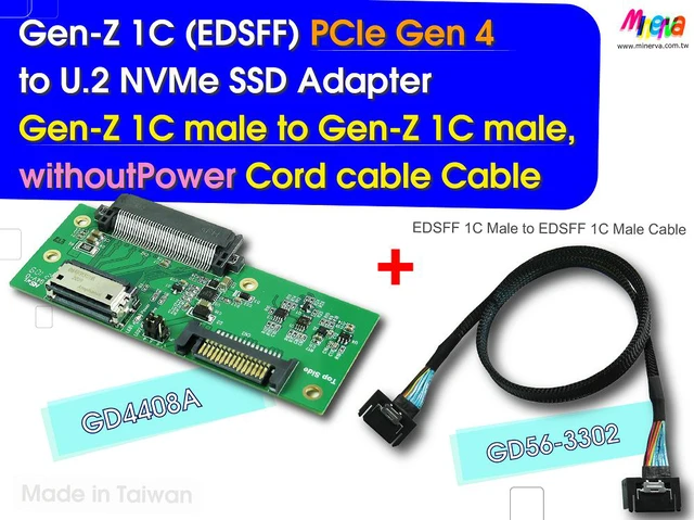 Main image of Gen-Z 1C PCIe 4.0 to U.2(SFF-8639) NVMe SSD Adapter & Gen-Z 1C Male to Gen-Z 1C Male/PCIe Gen4, without Power Cord Cable, 50cm