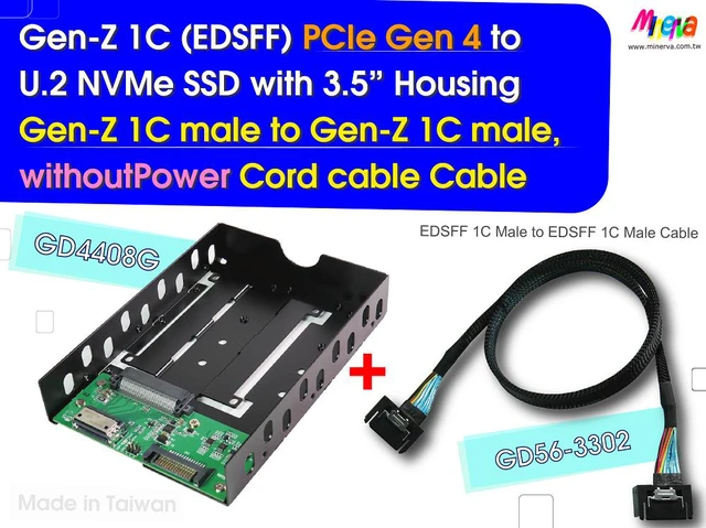 Main image of Gen-Z 1C PCIe 4.0 to U.2 NVMe SSD with 3.5" Enclosure & Gen-Z 1C Male to Gen-Z 1C Male/PCIe Gen4, without Power Cord Cable, 50cm