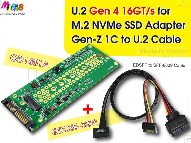 Main image of PCIe 4.0 Gen-Z 1C to U.2 Cable, 50cm & U.2 (SFF-8639) PCIe 4.0 to M.2 NVMe SSD