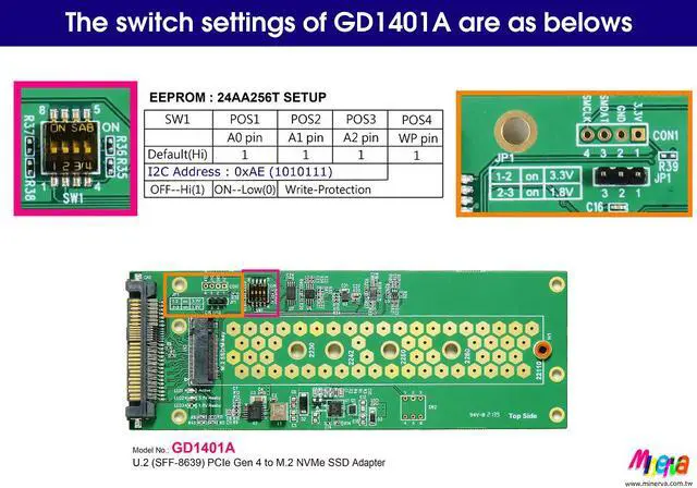 Alt view image 4 of 5 - SFF-8639 PCIe 4.0 to M.2 SSD (22x110mm), Support Sideband 3.3V or 1.8V Switching