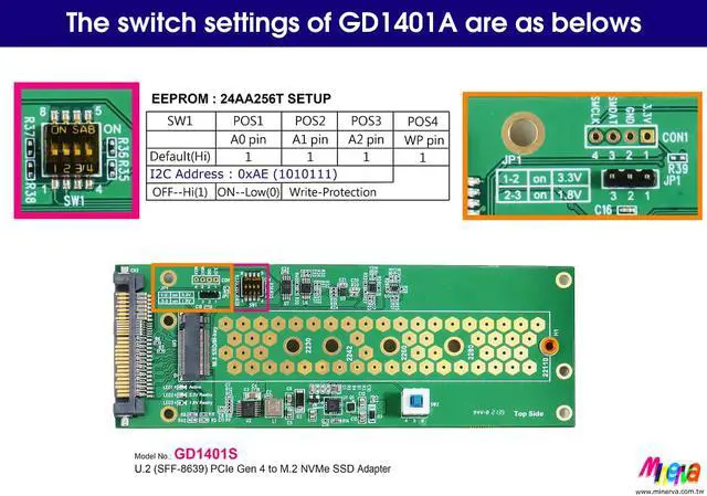 Alt view image 4 of 5 - U.2 PCIe 4.0 to M.2 (22x110mm) with Hot Plug Power protection IC