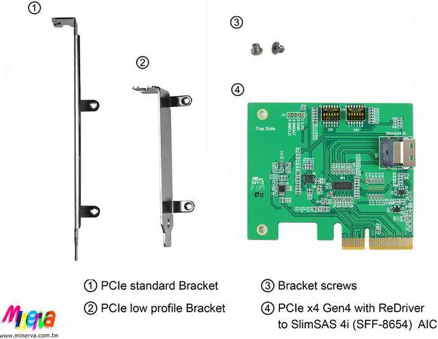 Alt view image 6 of 6 - PCIe x4 Gen4 with ReDriver to SFF-8654 4i AIC