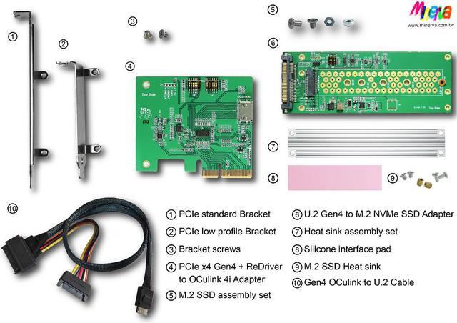 Alt view image 7 of 7 - PCIe x4 Gen4 with ReDriver to OCulink 4i AIC & OCulink to U.2 Cable, 50cm & U.2 (SFF-8639) to M.2 SSD Adapter KIT