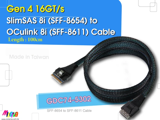 Main image of PCIe 4.0 SFF-8654 8i to OCulink 8i Cable, 100cm for AMD EPYC 7002 Series
