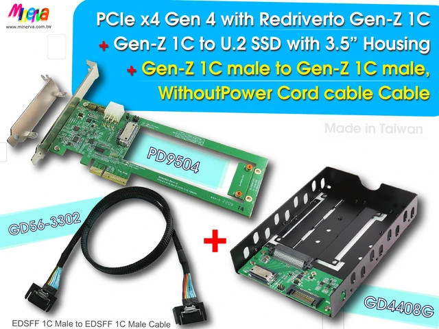 Main image of PCIe x4 Gen 4 with ReDriver for Gen-Z 1C AIC & Gen-Z 1C Male to Male without Power Cord Cable, 50cm & Gen-Z 1C to U.2 NVMe SSD with 3.5" Enclosure KIT