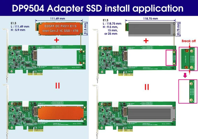 Alt view image 5 of 6 - PCIex4 Gen 4 with ReDriver for EDSFF 1C AIC & Gen-Z 1C to U.2 Cable, 50cm & U.2 to M.2 NVMe SSD Adapter KIT