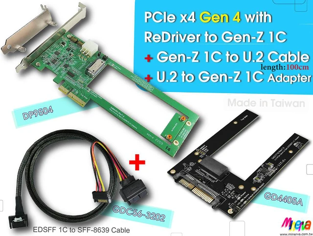 Main image of PCIex4 Gen 4 with ReDriver for Gen-Z 1C Adapter & Gen-Z 1C to U.2 Cable, 100cm & U.2 to Gen-Z 1C(EDSFF) Adapter KIT