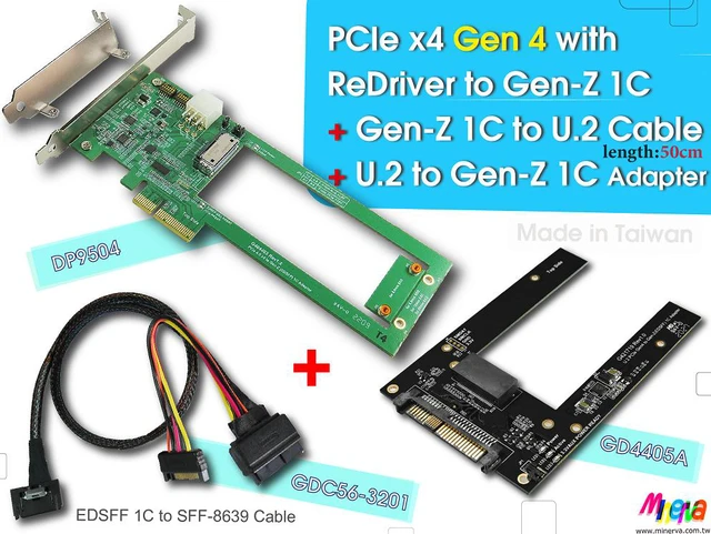 Main image of PCIex4 Gen 4 with ReDriver for Gen-Z 1C Adapter & Gen-Z 1C to U.2 Cable, 50cm & U.2 to Gen-Z 1C(EDSFF) Adapter KIT