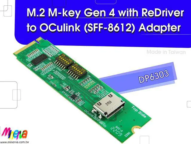 Main image of M.2 Golden Edge PCIe Gen 4 with ReDriver for OCulink 4i Adapter