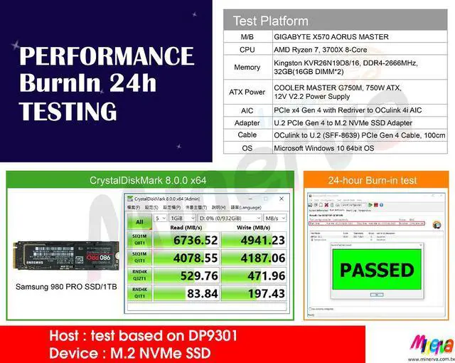 Alt view image 3 of 4 - U.2 PCIe Gen4 to M.2 NVMe SSD(22x80mm) Adapter, 3.3V Hot plug Power Protection, Sideband 3.3V or 1.8V Switching, SMBus Hot Swappable