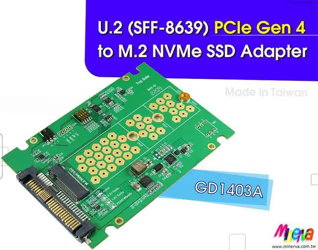 Main image of U.2 PCIe Gen4 to M.2 NVMe SSD(22x80mm) Adapter, 3.3V Hot plug Power Protection, Sideband 3.3V or 1.8V Switching, SMBus Hot Swappable