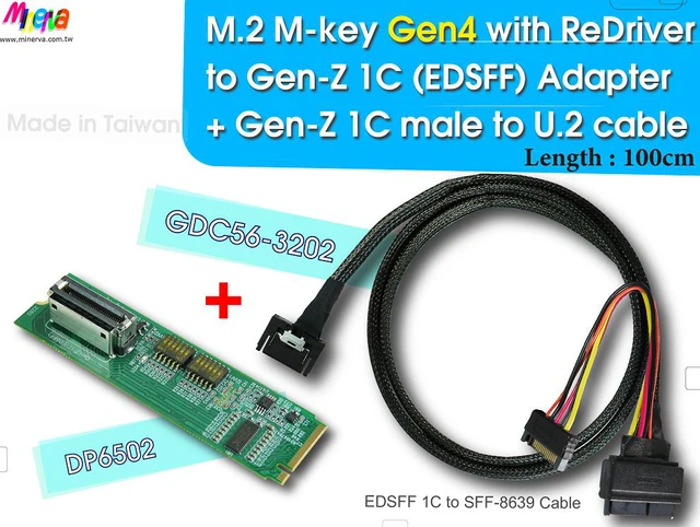 Main image of M.2 PCIe Gen 4 with ReDriver to Gen-Z 1C (EDSFF) & Gen-Z 1C to U.2 (SFF-8639) Cable, 100 cm KIT