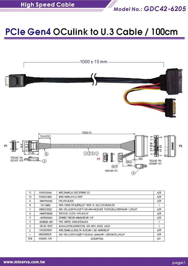 Alt view image 5 of 7 - M.2 M-key PCIe Gen 4 with ReDriver to SFF-8612 4i & SFF-8611 4i to U.3 (SFF-8639) Cable, 100cm KIT