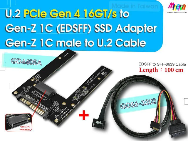 Main image of PCIe 4.0 Gen-Z 1C (EDSFF) to U.2 (SFF-8639) Cable, 100cm & U.2 to Gen-Z 1C adapter KIT