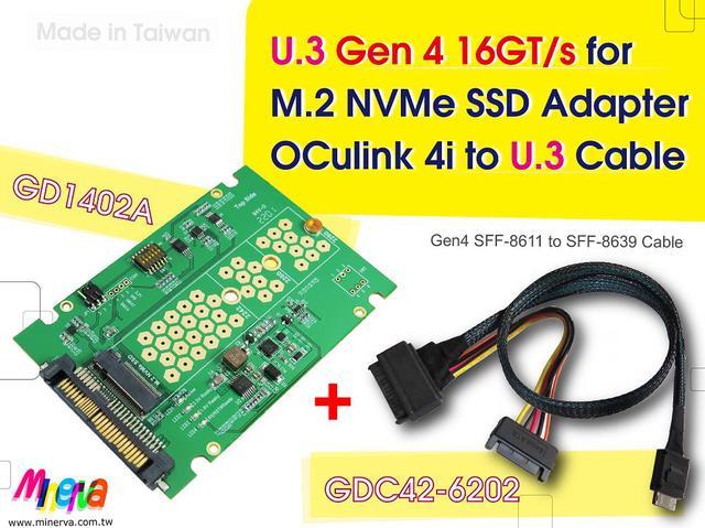 U.3 PCIe Gen 4 to M.2 Adapter & PCIe Gen 4 OCulink 4i (SFF-8611) to U.3  (SFF-8639) Cable, 50cm KIT 