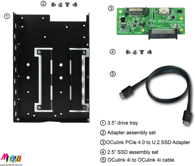 Alt view image 6 of 6 - OCulink (SFF-8612) PCIe Gen4 for U.2 (SFF-8639) SSD Adapter with 3.5" Housing & OCulink 4i (SFF-8639) Cable KIT