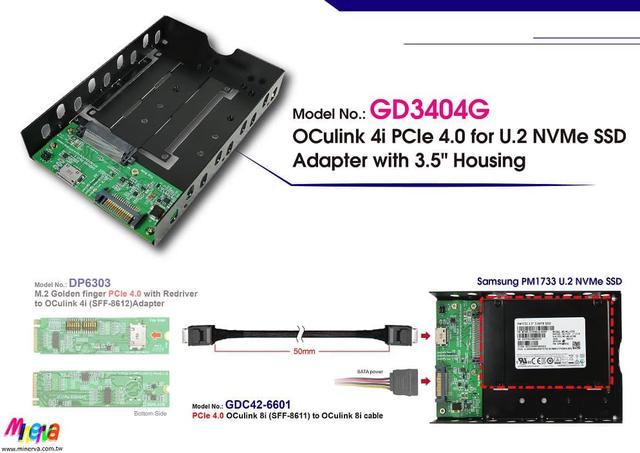 OCulink (SFF-8612) PCIe Gen4 for U.2 (SFF-8639) SSD Adapter with