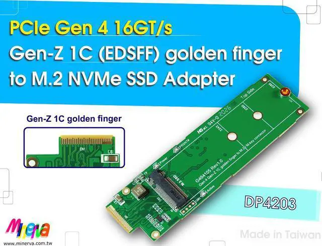 Alt view image 2 of 6 - Gen-Z 1C(EDSFF) PCIe Gen4 Golden Finger to M.2 NVMe SSD Adapter