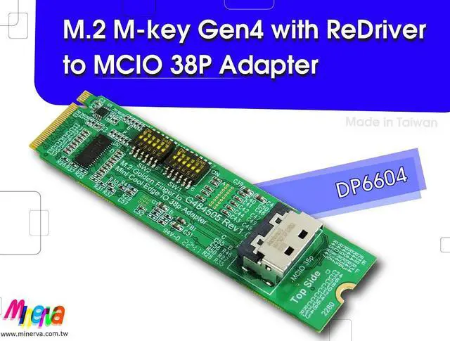 Alt view image 2 of 7 - M.2 M-key PCIe Gen 4 with ReDriver for MCIO 38P