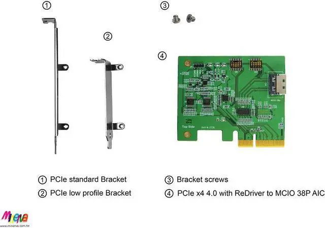 Alt view image 6 of 6 - PCIe x4 Gen4 with ReDriver to MCIO 38P Add-in Card