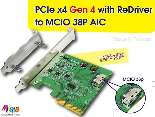 Alt view image 2 of 6 - PCIe x4 Gen4 with ReDriver to MCIO 38P Add-in Card